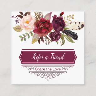 Marsala Burgundy Boho Roses Referral Card