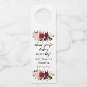 Marsala Burgundy Boho Watercolor Floral Bottle Tag