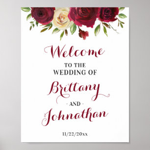Marsala Burgundy Fall Elegant Wedding Welcome Sign