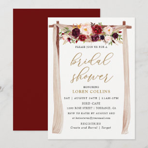 Marsala Burgundy Floral Arch Boho Bridal Shower Invitation