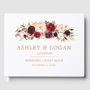 Marsala Burgundy Floral Autumn Wedding Guest Book