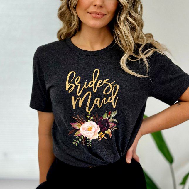 Marsala burgundy Floral bridesmaid T-Shirt (Creator Uploaded)