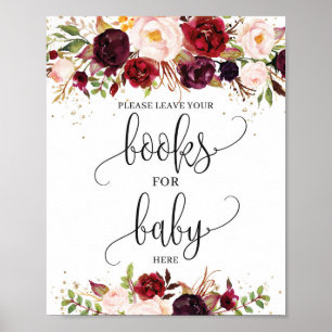 Marsala burgundy floral gold books for baby sign