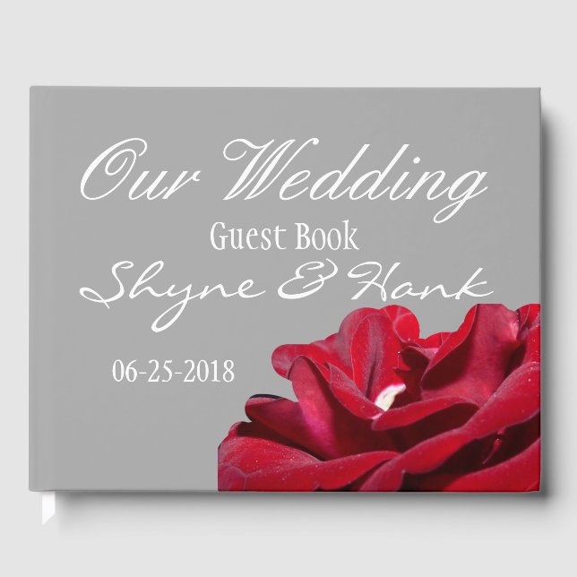 Marsala Burgundy Floral Grey Wedding Guestbook (Front)