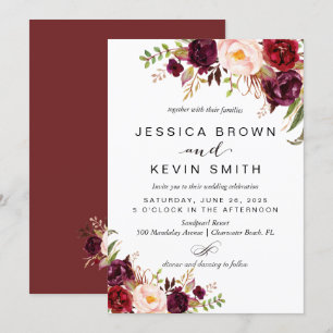 Marsala burgundy floral invitation