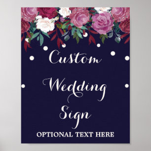 Marsala & Burgundy Floral Navy Custom Wedding Sign