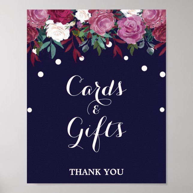 Marsala & Burgundy Floral on Navy Cards & Gifts Poster (Front)
