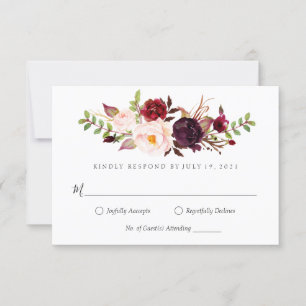 Marsala burgundy floral Wedding RSVP Invitation