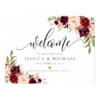 Marsala Burgundy Floral Wedding Welcome Sign