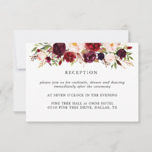 Marsala Burgundy Flowers Wedding Reception Card