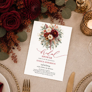 Marsala Burgundy Gold Eucalyptus bridal sh0wer Invitation