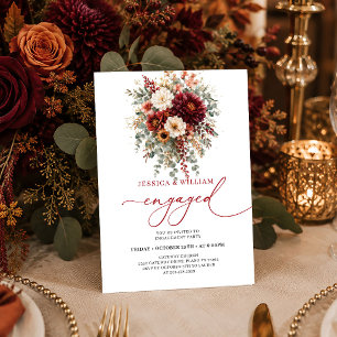 Marsala Burgundy Gold Eucalyptus Fall engagement i Invitation