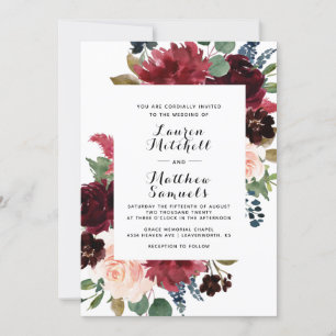 Marsala Burgundy Navy Wedding Invitation
