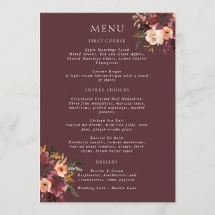 Marsala Burgundy Peach Watercolor Floral Menu