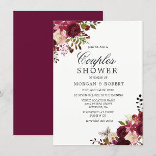 Marsala Burgundy Red Floral Couples Shower Invite