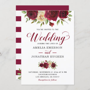 Marsala Burgundy Red Floral Fall Winter Wedding Invitation