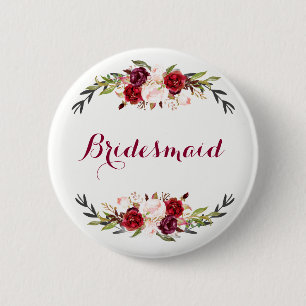 marsala burgundy red pink floral bridesmaid 6 cm round badge