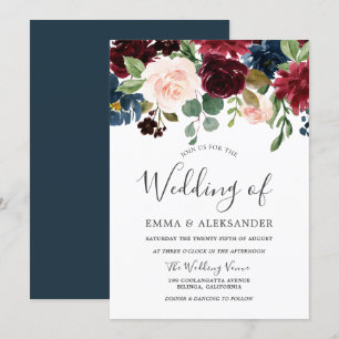 Marsala Burgundy Red Wine Floral Wedding Invite
