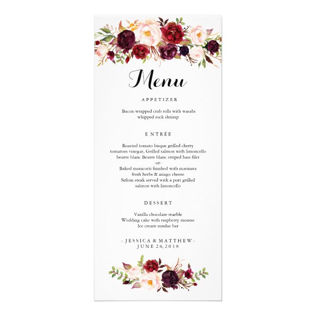 Marsala Burgundy Rustic Floral-2 Rack Card (Front)