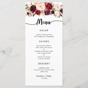 Marsala Burgundy Simple 3 course wedding menu