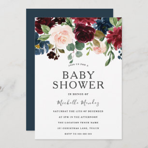 Marsala Burgundy Watercolor Flowers Baby Shower Invitation