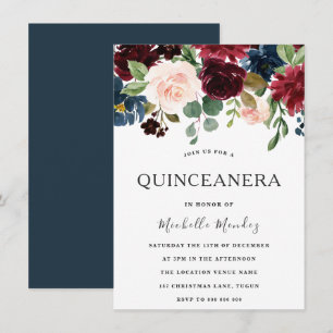 Marsala Burgundy Watercolor Flowers Quinceanera Invitation