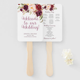 Marsala Burgundy Watercolor Roses Program Fans