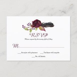 Marsala Burgundy White Red Roses Boho RSVP Card