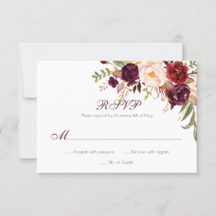 Marsala Burgundy White Red Roses Classic RSVP Card