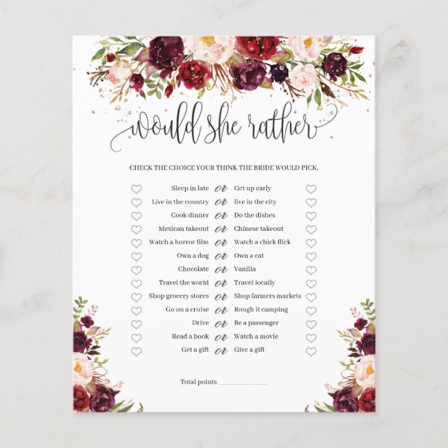 Marsala burugndy gold floral would she rather game (Front)