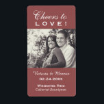 Marsala Cheers to Love Wedding Photo Wine Bottle<br><div class="desc">Perfect for vineyard weddings or wine bottle favours, these elegant style "Cheers to Love!" labels feature a custom wedding monogram, photo of the bride and groom, the wedding date, and type of wine that can be completely personalised. White text and marsala red background colour scheme can be customised (via "CUSTOMIZE...</div>