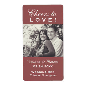 Marsala Cheers to Love Wedding Photo Wine Bottle