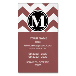 Marsala Chevron Monogrammed Magnetic Business Card