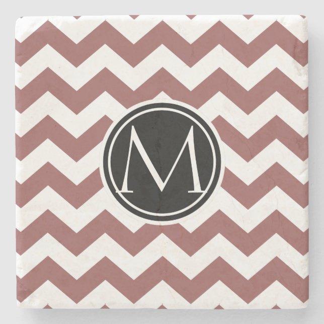 Marsala Chevron Monogrammed Stone Coaster (Front)