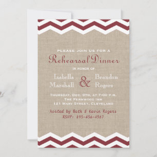 Marsala Chevrons on Burlap Rehearsal Dinner Invite