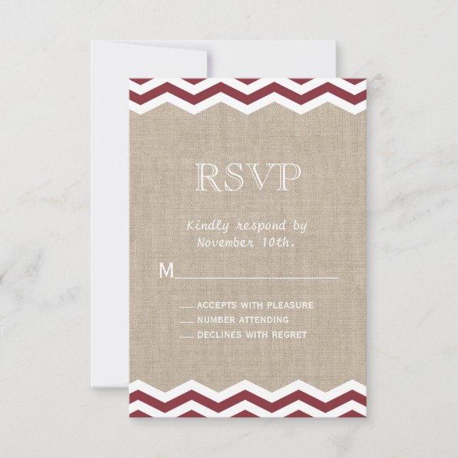 Marsala Chevrons on Burlap RSVP (Front)