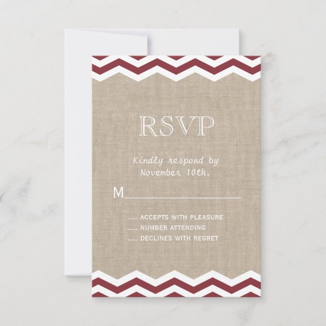 Marsala Chevrons on Burlap RSVP Card (Front)