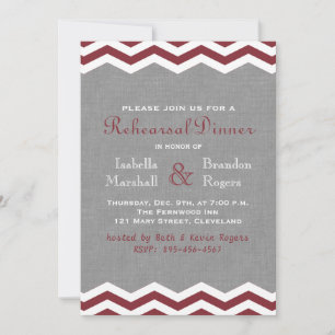 Marsala Chevrons on Grey Rehearsal Dinner Invite