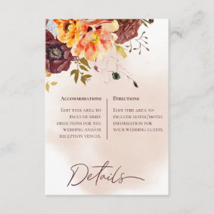 Marsala Clay & Yellow Bouquet Details Wedding Enclosure Card