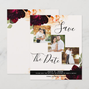 Marsala & Cream Floral Wedding Photo Save the Date