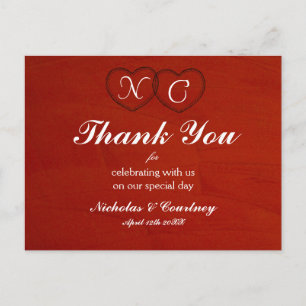 Marsala Crimson Hearts Thank You Card