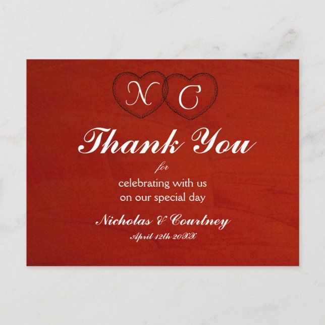 Marsala Crimson Hearts Thank You Card (Front)