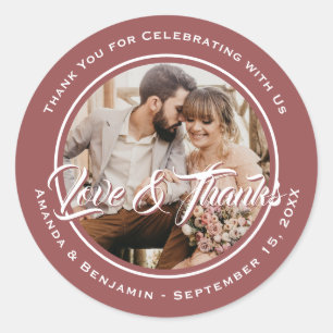 Marsala Elegant Thank You Wedding Photo Favour Classic Round Sticker