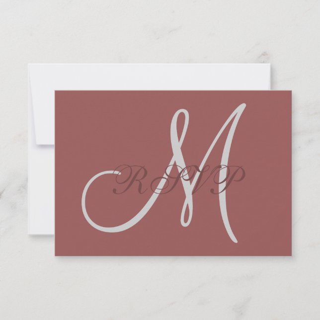 Marsala Elegant Wedding RSVP Card with Monogram (Front)