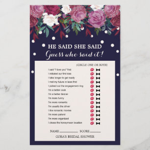 Marsala Floral and Navy He Said She Said Game