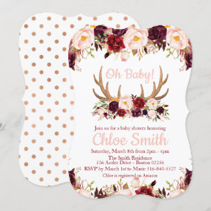 Marsala Floral Antler Baby Shower invitation