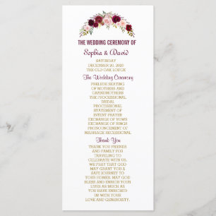 Marsala Floral Antlers Navy Blue Wedding Program Programme