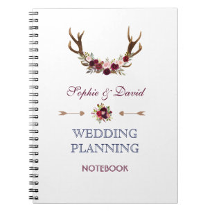 Marsala Floral Antlers Navy Wedding Planner Notebook