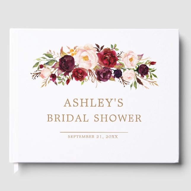 Marsala Floral Autumn Bridal Shower Guest Book (Front)