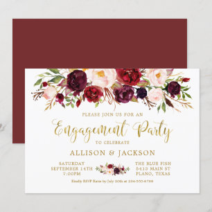 Marsala Floral Autumn Gold Engagement Party Card